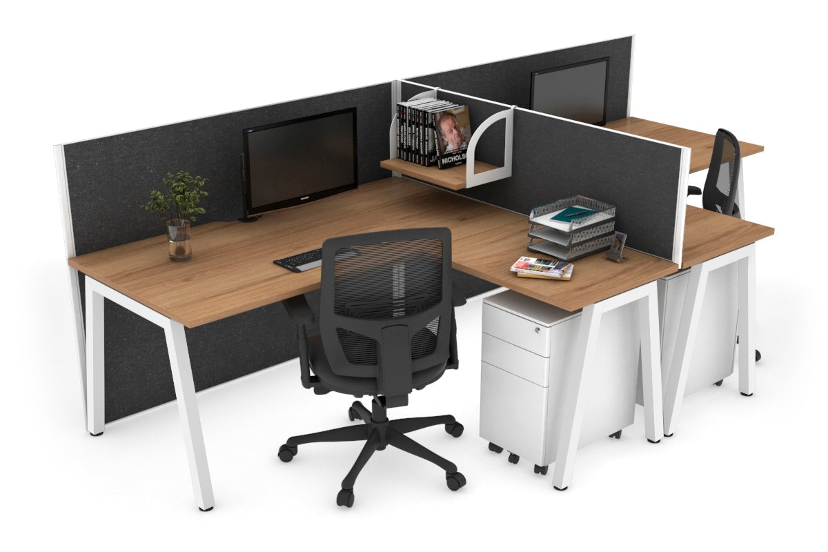 Quadro A Leg 2 Person Corner Workstations - T Configuration [1400L x 1800W with Cable Scallop] Jasonl white leg salvage oak moody charcoal