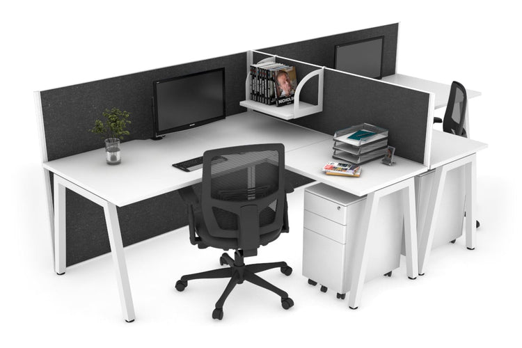 Quadro A Leg 2 Person Corner Workstations - T Configuration [1400L x 1800W with Cable Scallop] Jasonl white leg white moody charcoal