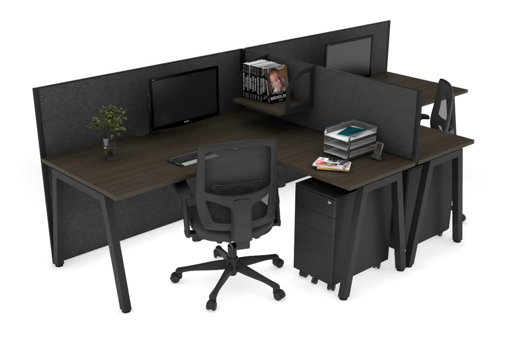 Quadro A Legs 2 Person Corner Workstation - T Configuration [1600L x 1800W with Cable Scallop]-black leg dark oak moody charcoal