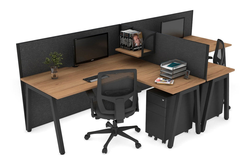 Quadro A Legs 2 Person Corner Workstation - T Configuration [1600L x 1800W with Cable Scallop]-black leg salvage oak moody charcoal