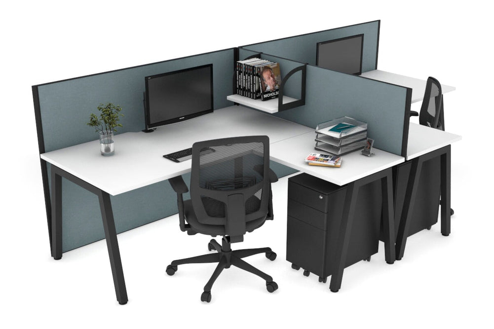 Quadro A Legs 2 Person Corner Workstation - T Configuration [1800L x 1800W with Cable Scallop]-black leg white cool grey