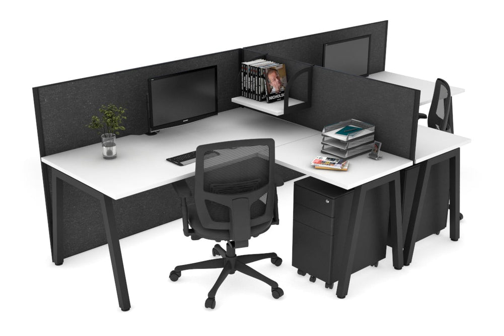 Quadro A Legs 2 Person Corner Workstation - T Configuration [1800L x 1800W with Cable Scallop]-black leg white moody charcoal