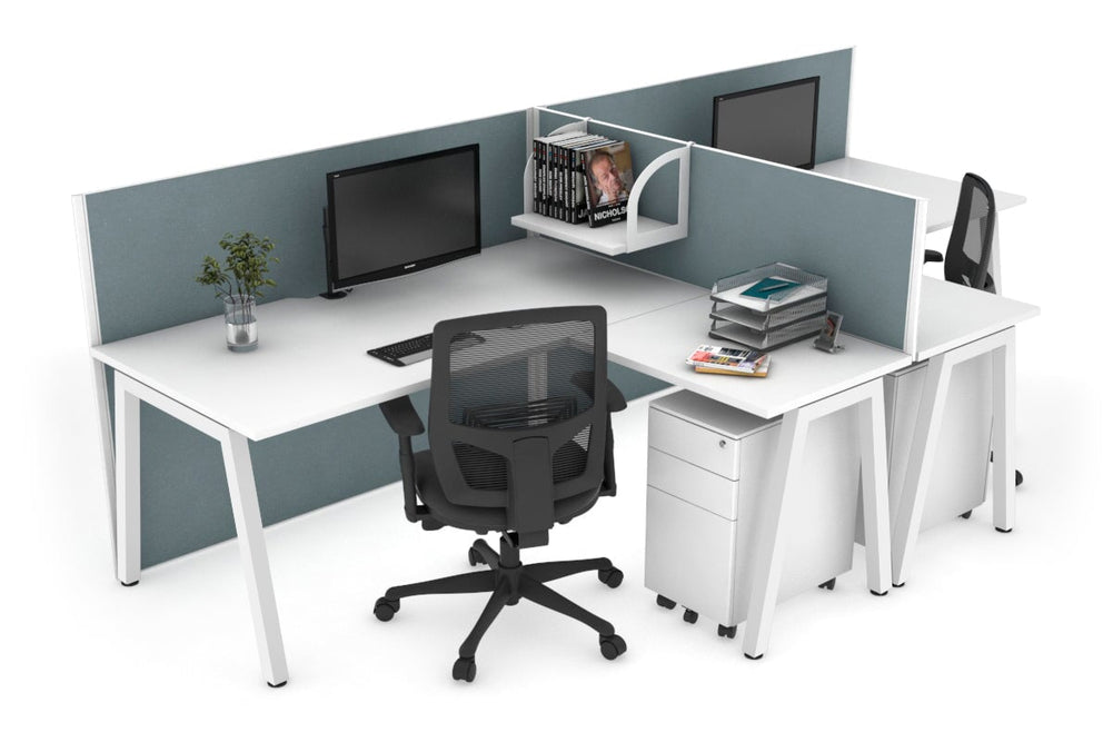 Quadro A Legs 2 Person Corner Workstation - T Configuration [1800L x 1800W with Cable Scallop]-white leg white cool grey