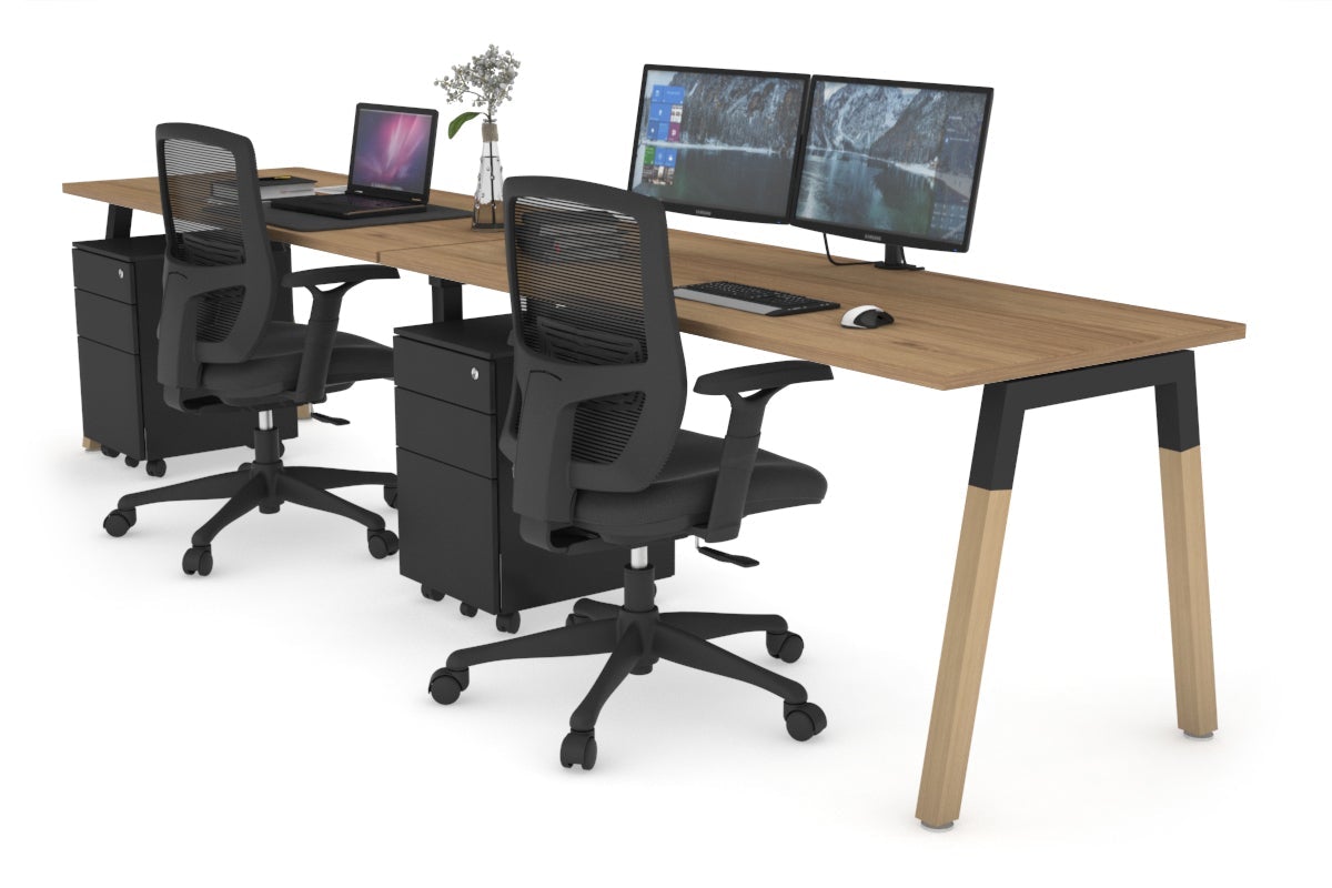 Quadro A Leg 2 Person Run Office Workstations - Wood Leg Cross Beam [1200L x 700W] Jasonl black leg salvage oak 