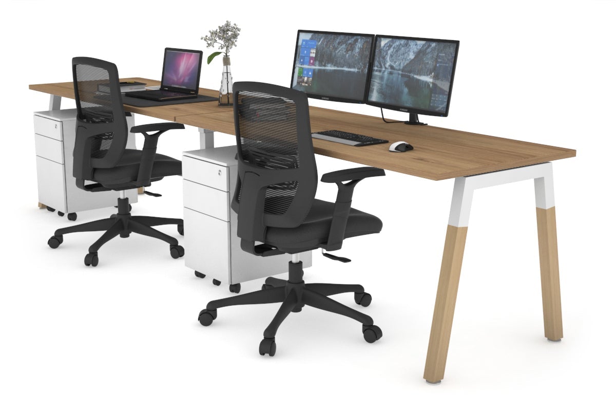 Quadro A Leg 2 Person Run Office Workstations - Wood Leg Cross Beam [1200L x 700W] Jasonl white leg salvage oak 