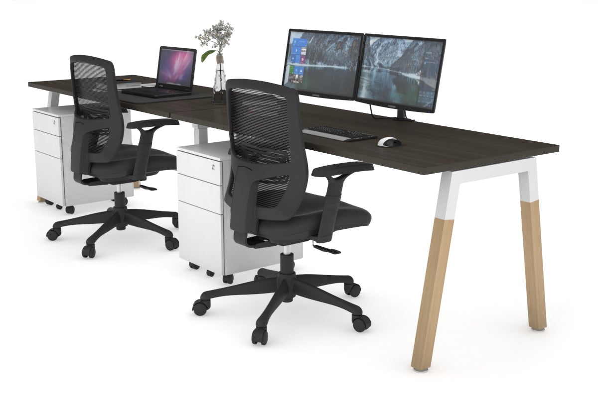 Quadro A Leg 2 Person Run Office Workstations - Wood Leg Cross Beam [1200L x 700W] Jasonl white leg dark oak 