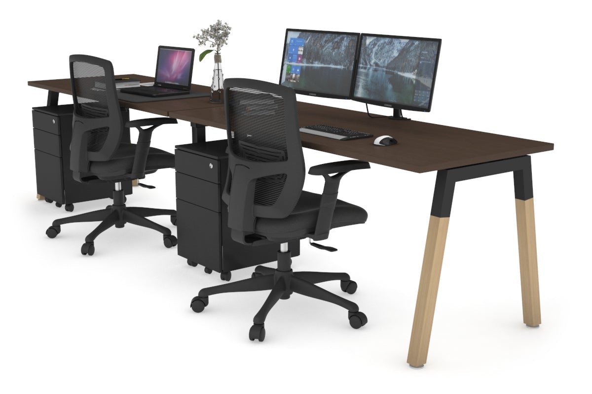 Quadro A Leg 2 Person Run Office Workstations - Wood Leg Cross Beam [1200L x 700W] Jasonl black leg wenge 