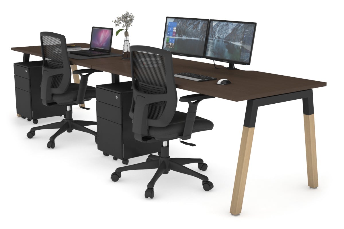 Quadro A Leg 2 Person Run Office Workstations - Wood Leg Cross Beam [1200L x 800W with Cable Scallop] Jasonl black leg wenge 