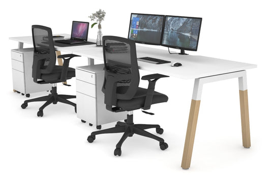 Quadro A Leg 2 Person Run Office Workstations - Wood Leg Cross Beam [1200L x 800W with Cable Scallop] Jasonl white leg white 