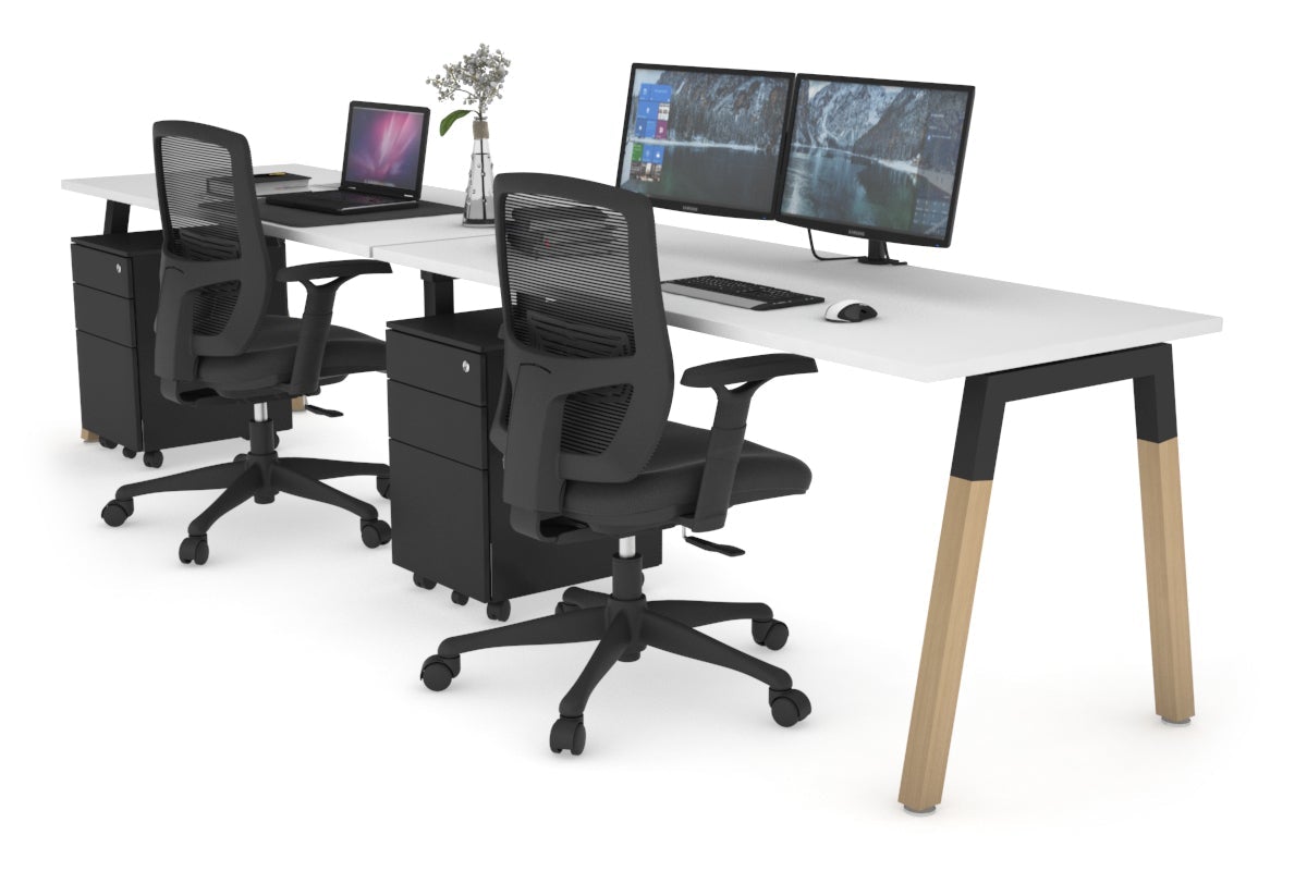 Quadro A Leg 2 Person Run Office Workstations - Wood Leg Cross Beam [1400L x 700W] Jasonl black leg white 