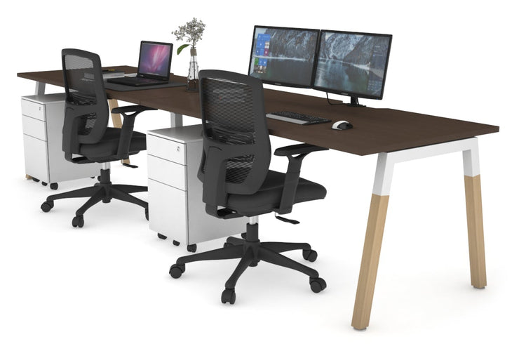 Quadro A Leg 2 Person Run Office Workstations - Wood Leg Cross Beam [1400L x 800W with Cable Scallop] Jasonl white leg wenge 