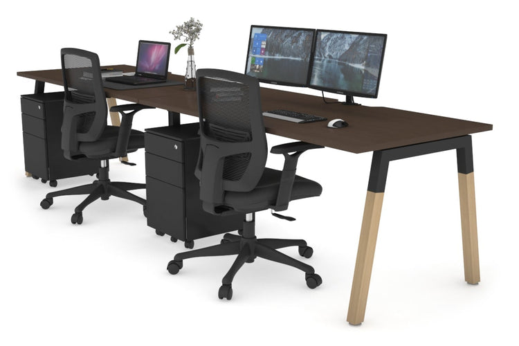 Quadro A Leg 2 Person Run Office Workstations - Wood Leg Cross Beam [1400L x 800W with Cable Scallop] Jasonl black leg wenge 