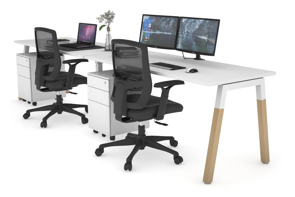 Quadro A Legs 2 Person Run Office Workstation - Wood Legs Cross Beam [1800L x 700W]-white leg white 