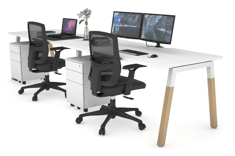 Quadro A Leg 2 Person Run Office Workstations - Wood Leg Cross Beam [1800L x 800W with Cable Scallop] Jasonl white leg white 