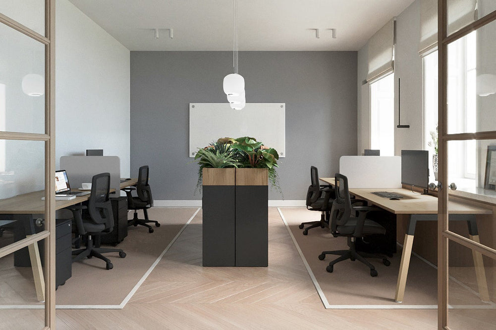 Quadro A Legs 2 Person Run Office Workstation - Wood Legs Cross Beam [1800L x  800W with Cable Scallop]-black leg dark oak 