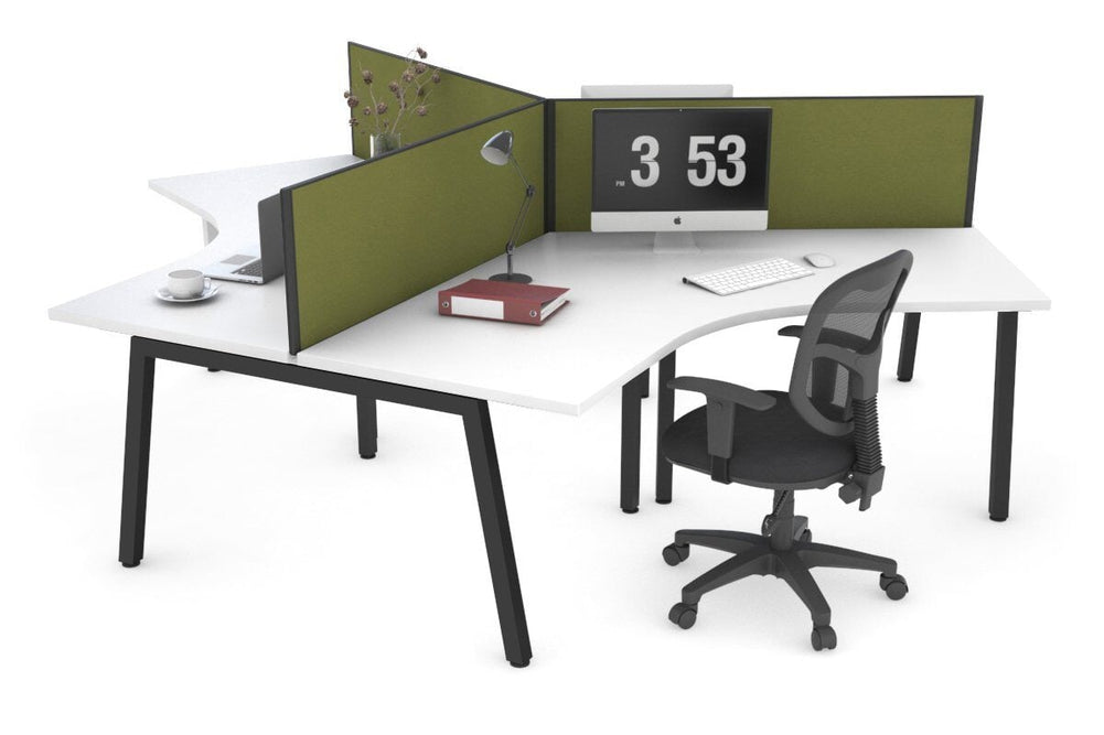 Quadro A Legs 3 Person 120 Degree Office Workstation-black leg green moss (500H x 1200W) 