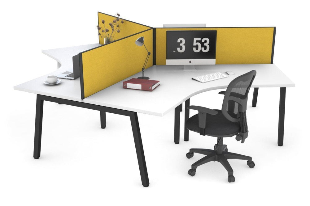 Quadro A Legs 3 Person 120 Degree Office Workstation-black leg mustard yellow (500H x 1200W) 