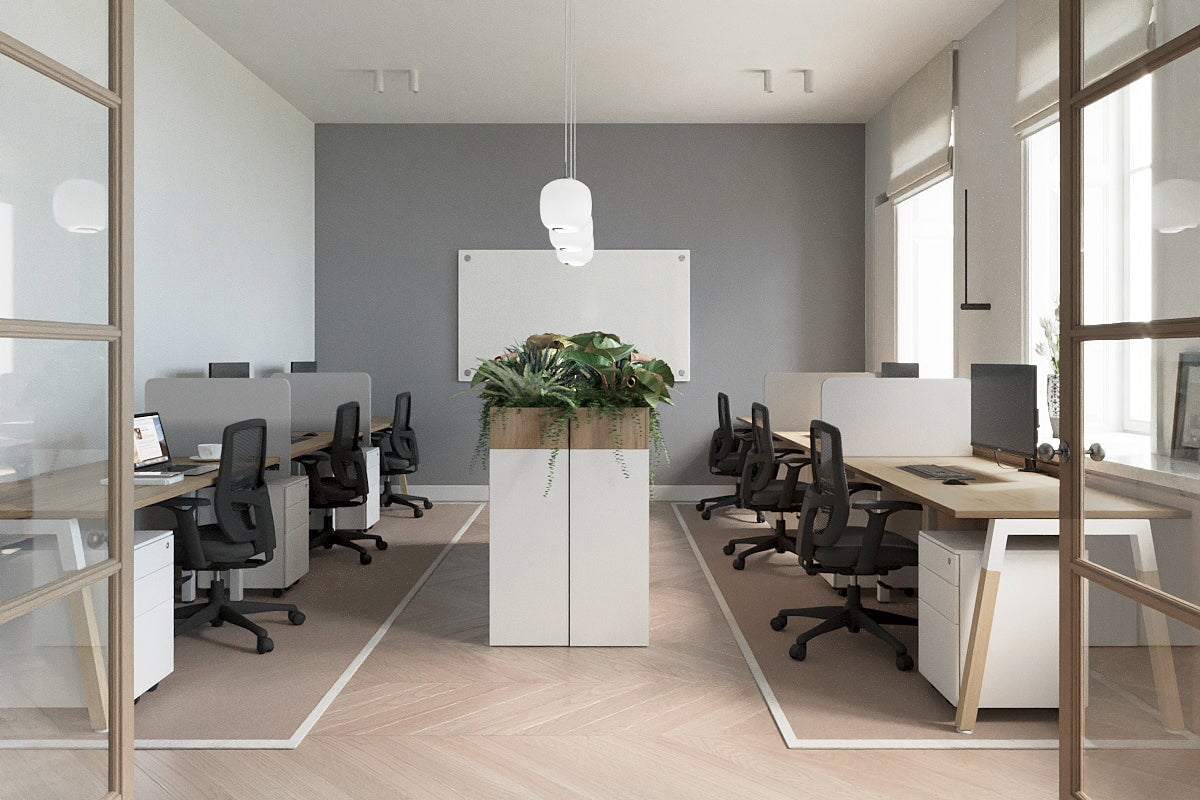 Quadro A Leg 3 Person Run Office Workstations - Wood Leg Cross Beam [1200L x 700W] Jasonl 