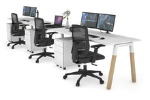  - Quadro A Leg 3 Person Run Office Workstations - Wood Leg Cross Beam [1200L x 700W] - 1