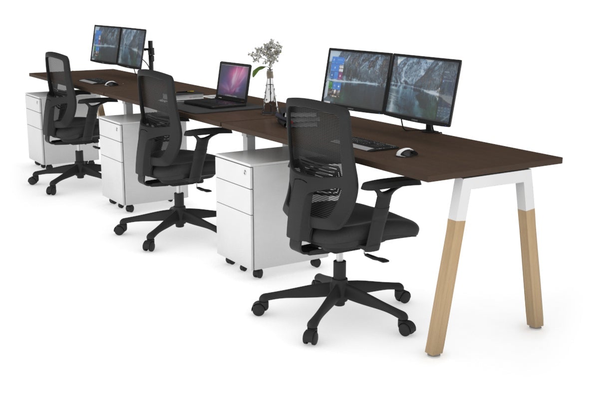 Quadro A Leg 3 Person Run Office Workstations - Wood Leg Cross Beam [1200L x 700W] Jasonl white leg wenge 