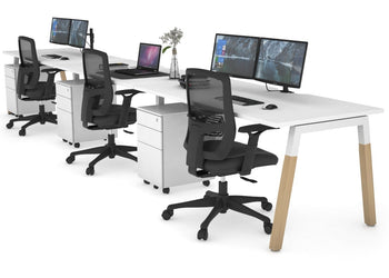 Quadro A Leg 3 Person Run Office Workstations - Wood Leg Cross Beam [1200L x 800W with Cable Scallop] Jasonl white leg white 