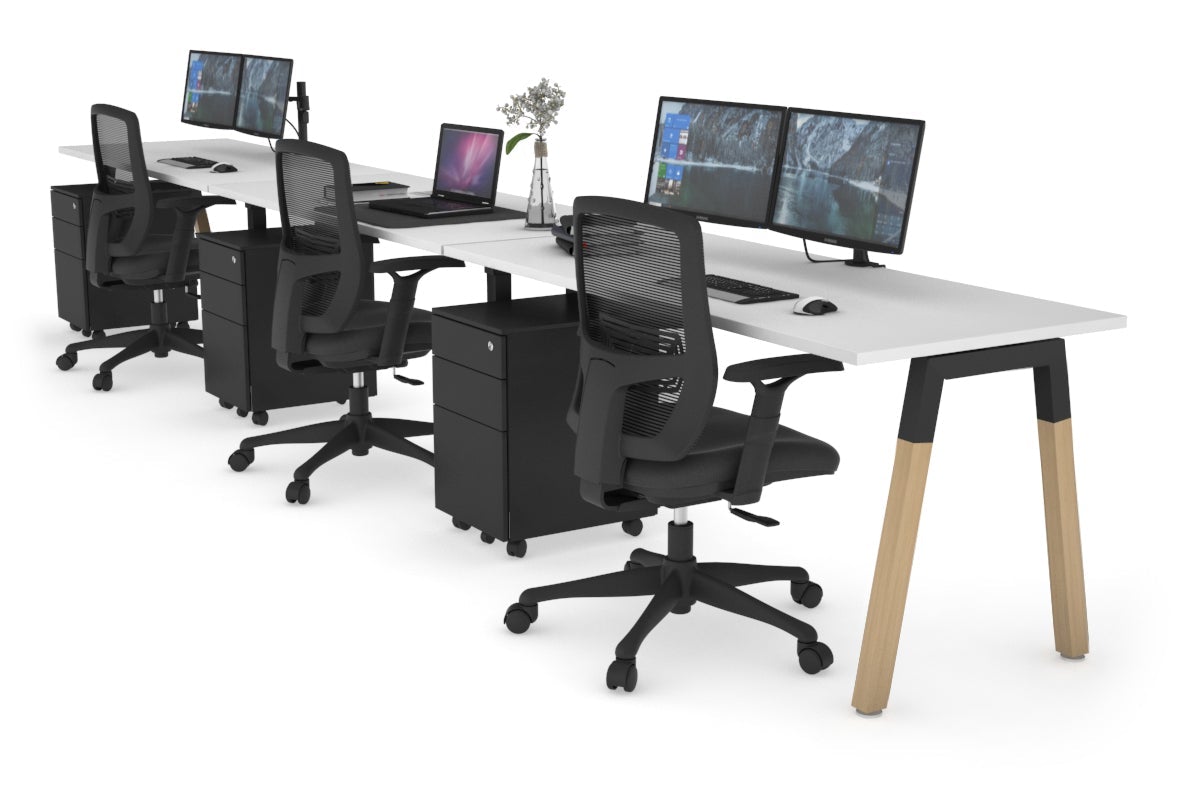 Quadro A Leg 3 Person Run Office Workstations - Wood Leg Cross Beam [1600L x 700W] Jasonl black leg white 