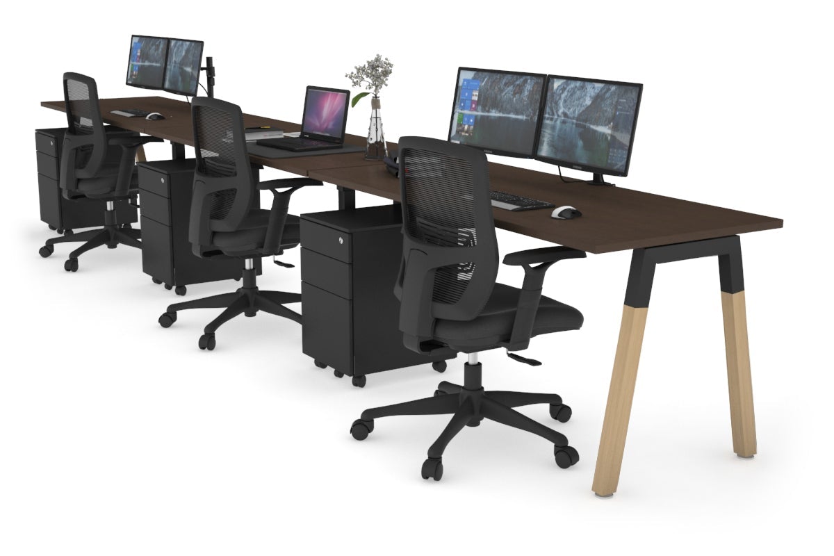 Quadro A Leg 3 Person Run Office Workstations - Wood Leg Cross Beam [1800L x 700W] Jasonl black leg wenge 