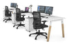 Quadro A Legs 3 Person Run Office Workstation - Wood Legs Cross Beam [1800L x 800W with Cable Scallop] - Thumbnail 1 