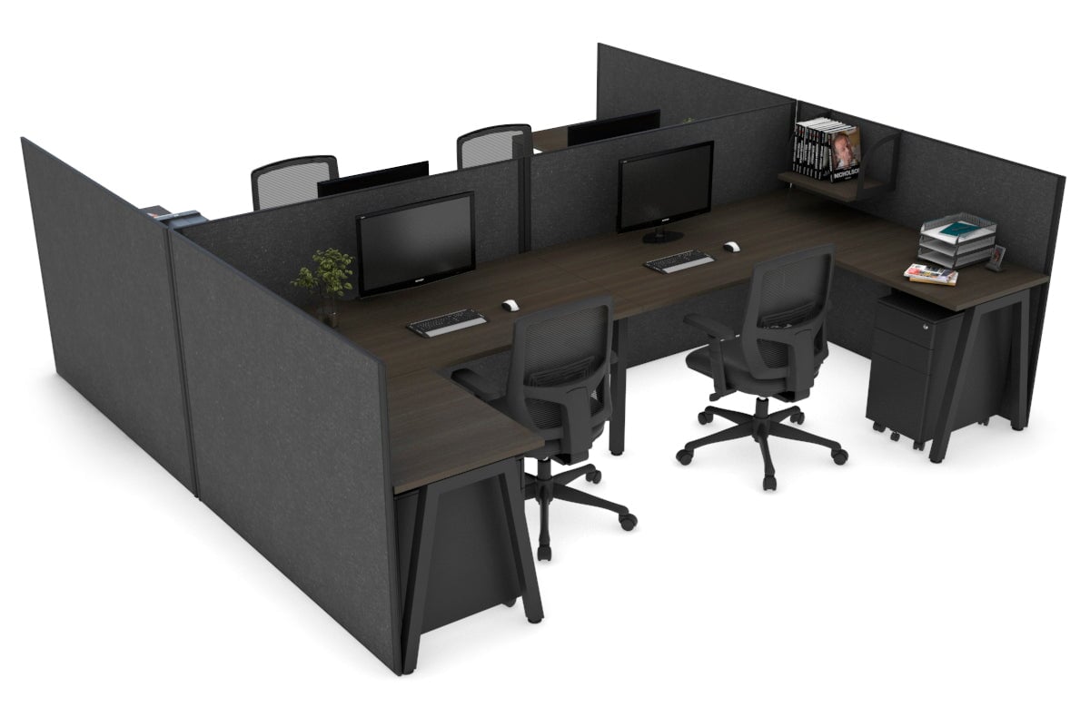 Quadro A leg 4 Person Corner Workstations - H Configuration - Black Frame [1400L x 1800W with Cable Scallop] Jasonl dark oak moody charchoal none