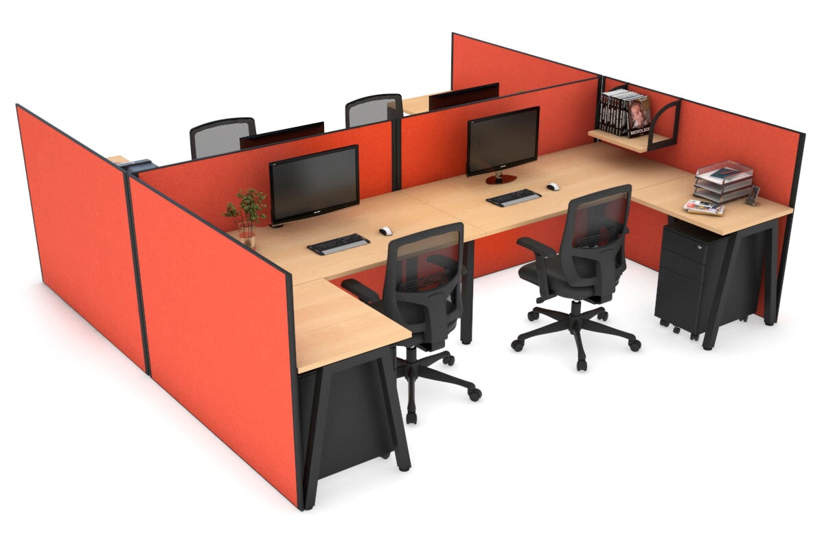 Quadro A leg 4 Person Corner Workstations - H Configuration - Black Frame [1400L x 1800W with Cable Scallop] Jasonl maple squash orange none