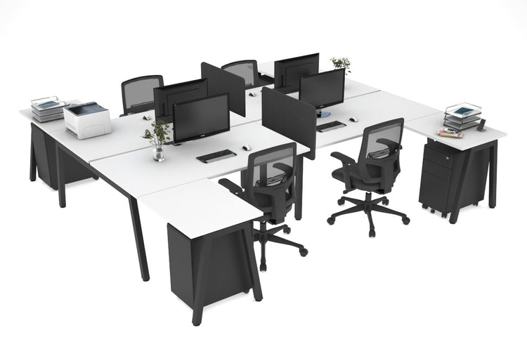 Quadro A leg 4 Person Corner Workstations - H Configuration - Black Frame [1400L x 1800W with Cable Scallop] Jasonl white none biscuit panel