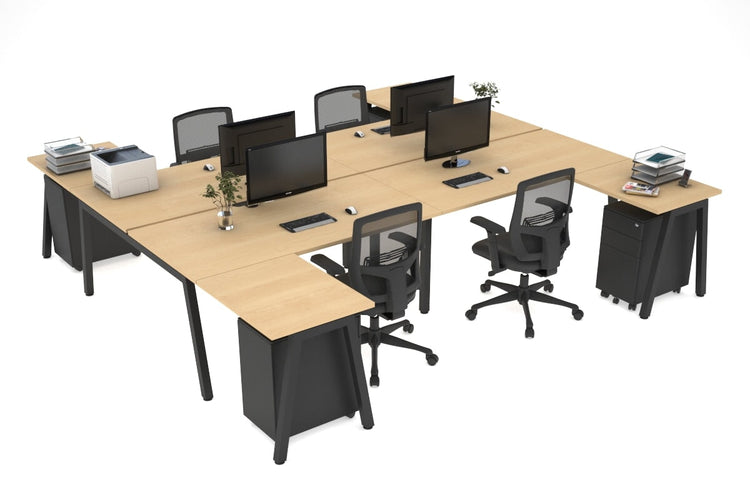 Quadro A leg 4 Person Corner Workstations - H Configuration - Black Frame [1400L x 1800W with Cable Scallop] Jasonl maple none none