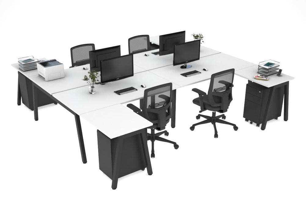 Quadro A Legs 4 Person Corner Workstation - H Configuration - Black Frame [1400L x 1800W with Cable Scallop]-white none none