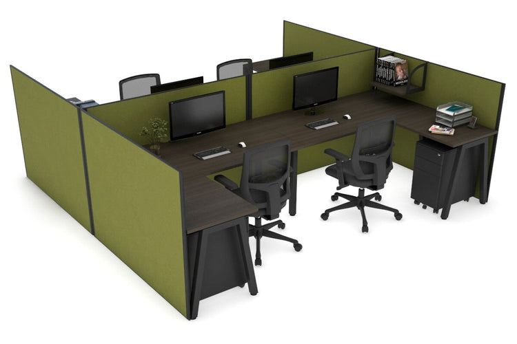 Quadro A leg 4 Person Corner Workstations - H Configuration - Black Frame [1400L x 1800W with Cable Scallop] Jasonl dark oak green moss none