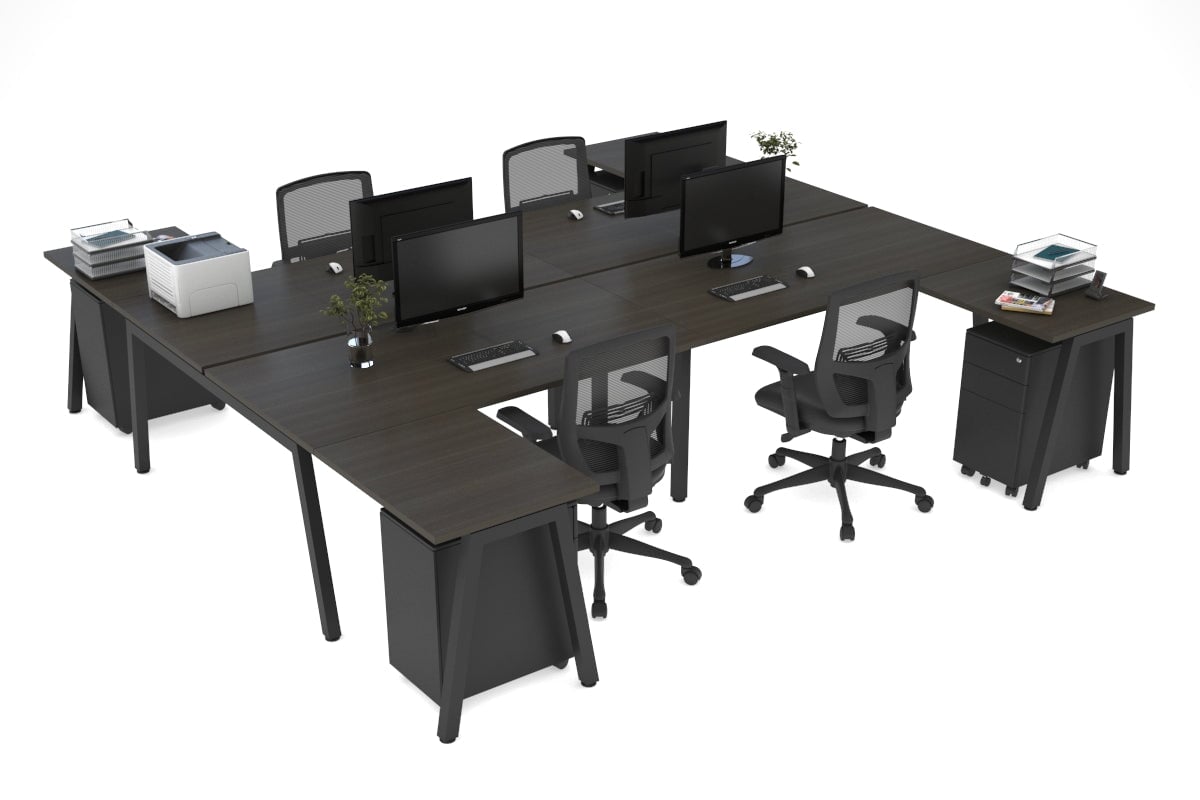 Quadro A leg 4 Person Corner Workstations - H Configuration - Black Frame [1400L x 1800W with Cable Scallop] Jasonl dark oak none none