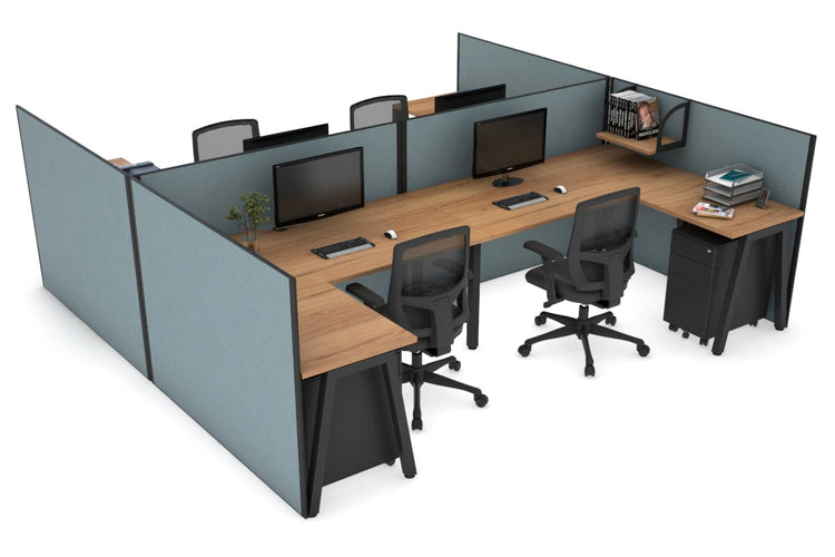 Quadro A leg 4 Person Corner Workstations - H Configuration - Black Frame [1400L x 1800W with Cable Scallop] Jasonl salvage oak cool grey none