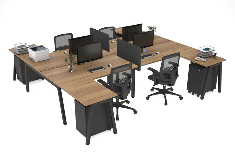 Quadro A leg 4 Person Corner Workstations - H Configuration - Black Frame [1600L x 1800W with Cable Scallop] Jasonl salvage oak none biscuit panel