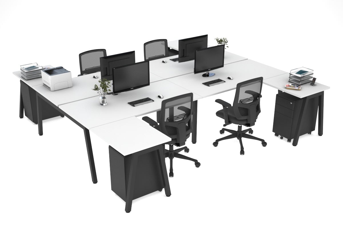 Quadro A leg 4 Person Corner Workstations - H Configuration - Black Frame [1600L x 1800W with Cable Scallop] Jasonl white none none