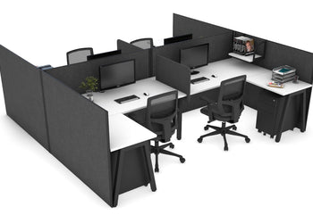 Quadro A leg 4 Person Corner Workstations - H Configuration - Black Frame [1800L x 1800W with Cable Scallop] Jasonl white moody charchoal biscuit panel