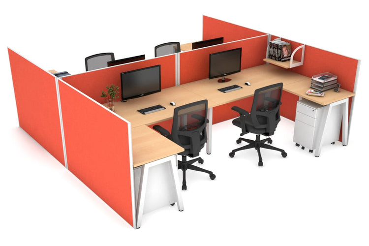 Quadro A leg 4 Person Corner Workstations - H Configuration - White Frame [1400L x 1800W with Cable Scallop] Jasonl maple squash orange none
