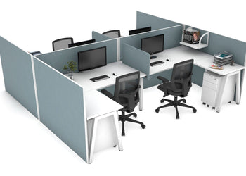 Quadro A leg 4 Person Corner Workstations - H Configuration - White Frame [1400L x 1800W with Cable Scallop] Jasonl white cool grey biscuit panel