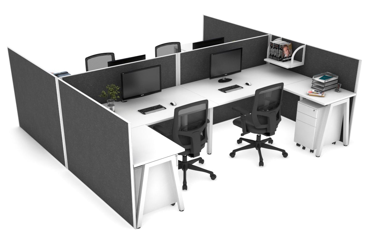 Quadro A leg 4 Person Corner Workstations - H Configuration - White Frame [1400L x 1800W with Cable Scallop] Jasonl white moody charchoal none