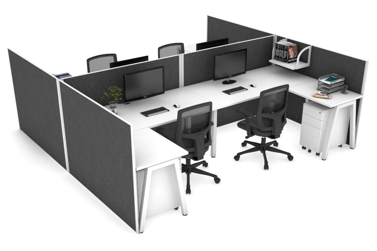 Quadro A leg 4 Person Corner Workstations - H Configuration - White Frame [1400L x 1800W with Cable Scallop] Jasonl white moody charchoal none