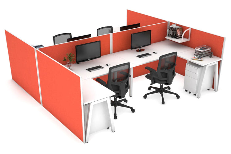 Quadro A leg 4 Person Corner Workstations - H Configuration - White Frame [1400L x 1800W with Cable Scallop] Jasonl white squash orange none
