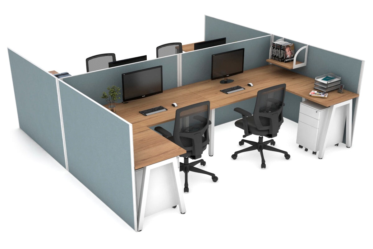 Quadro A leg 4 Person Corner Workstations - H Configuration - White Frame [1400L x 1800W with Cable Scallop] Jasonl salvage oak cool grey none