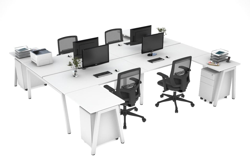 Quadro A Legs 4 Person Corner Workstation - H Configuration - White Frame [1600L x 1800W with Cable Scallop]-white none none