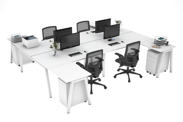 Quadro A leg 4 Person Corner Workstations - H Configuration - White Frame [1600L x 1800W with Cable Scallop] Jasonl white none none