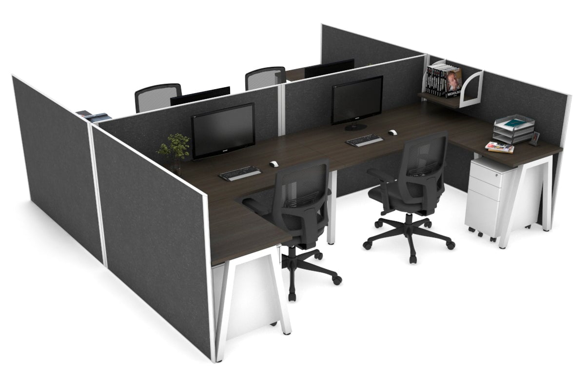 Quadro A leg 4 Person Corner Workstations - H Configuration - White Frame [1600L x 1800W with Cable Scallop] Jasonl dark oak moody charchoal none