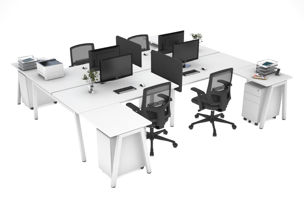 Quadro A Legs 4 Person Corner Workstation - H Configuration - White Frame [1600L x 1800W with Cable Scallop]-white none biscuit panel