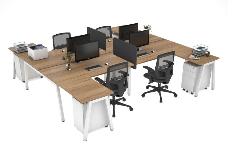 Quadro A leg 4 Person Corner Workstations - H Configuration - White Frame [1600L x 1800W with Cable Scallop] Jasonl salvage oak none biscuit panel